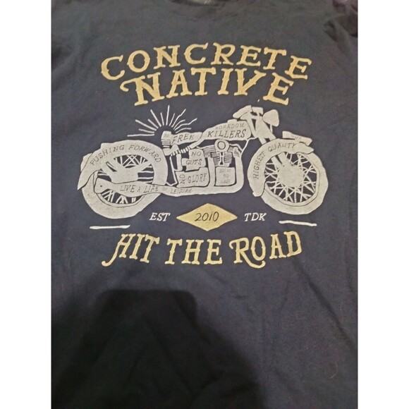 Concrete Native Hit The Road Size Large Blue T-shirt Motorcycle Bike Biker - Picture 2 of 3